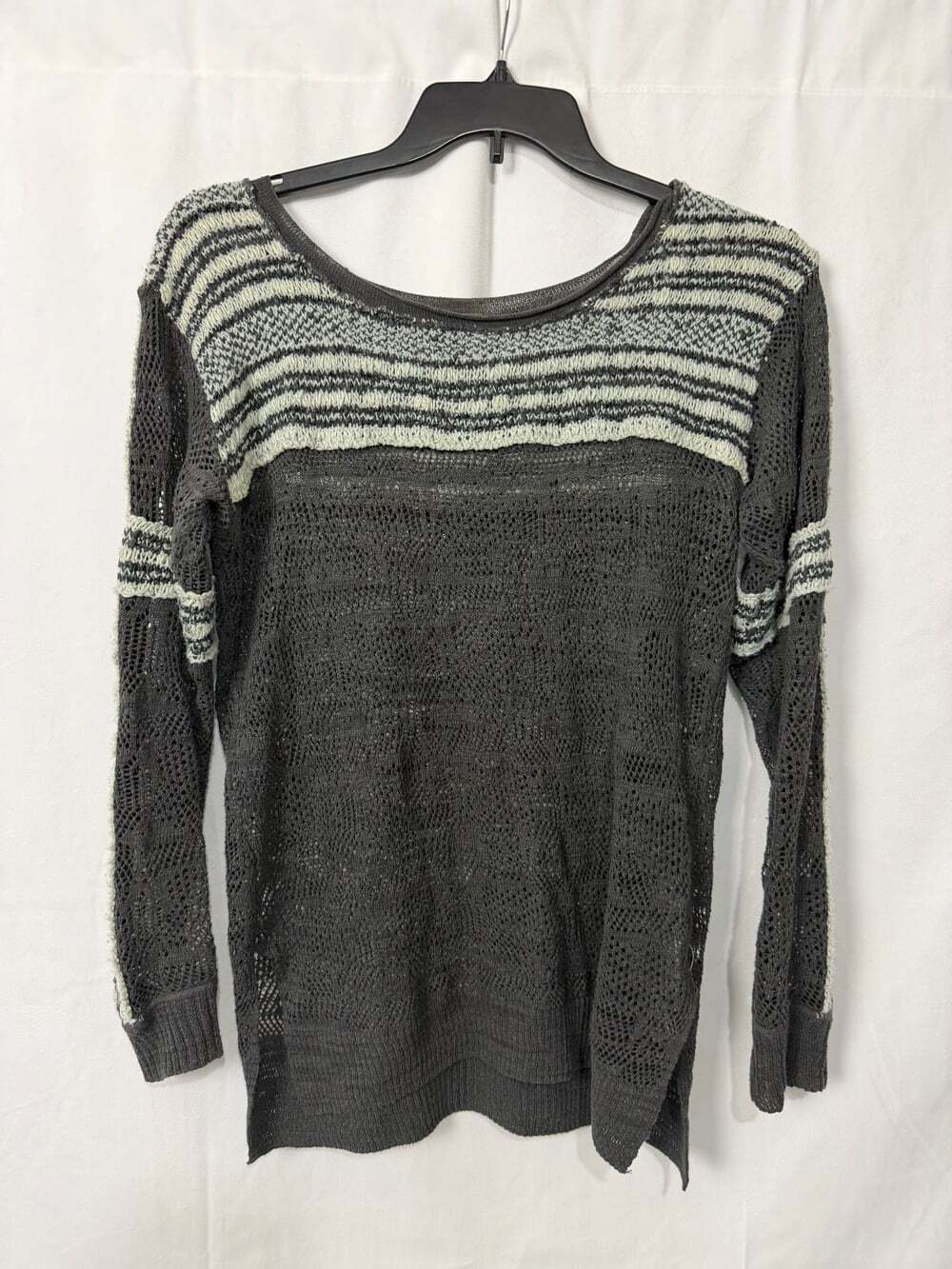 Free People Miles Away Striped Open Knit Sweater Boho Layering Top No Size